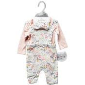 Wholesale - 3pc PINK OVERALL SET -KITTY FLORAL C/P 48, UPC: 632878906490